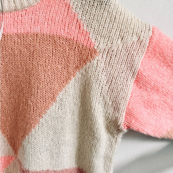 J. Crew NWT Cream Tan Pink Mauve Cozy Geo Abstract Soft Knit Oversized Sweater - Picture 4 of 15